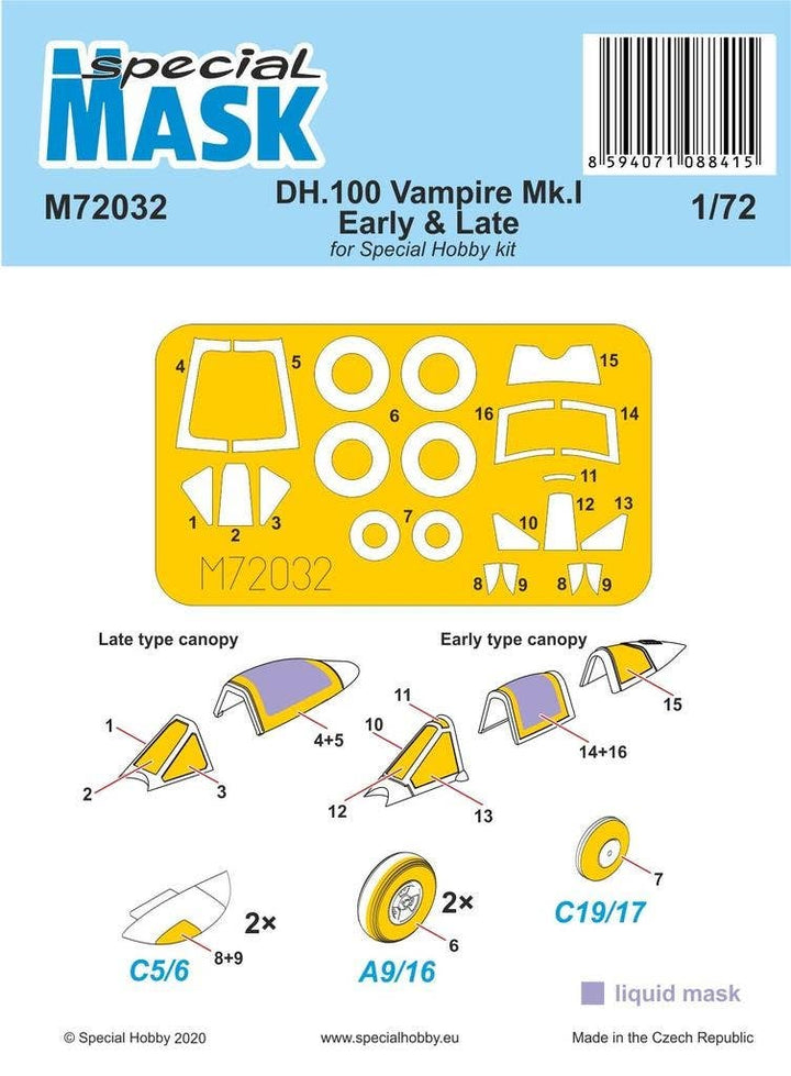 Special Hobby 1/72 DH.100 Vampire Mk.I Early & Late MASK | 8594071088415