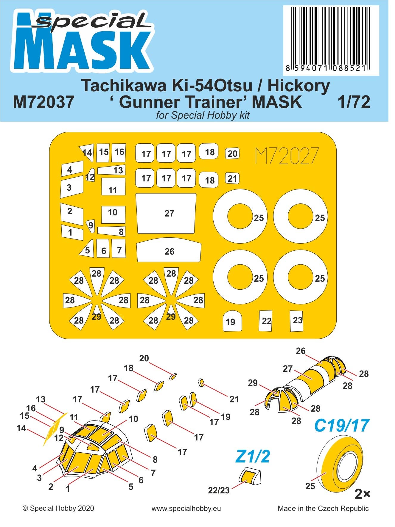 Special Hobby 1/72 Tachikawa Ki-54 Otsu / Hickory Gunner Trainer Mask | 8594071088521