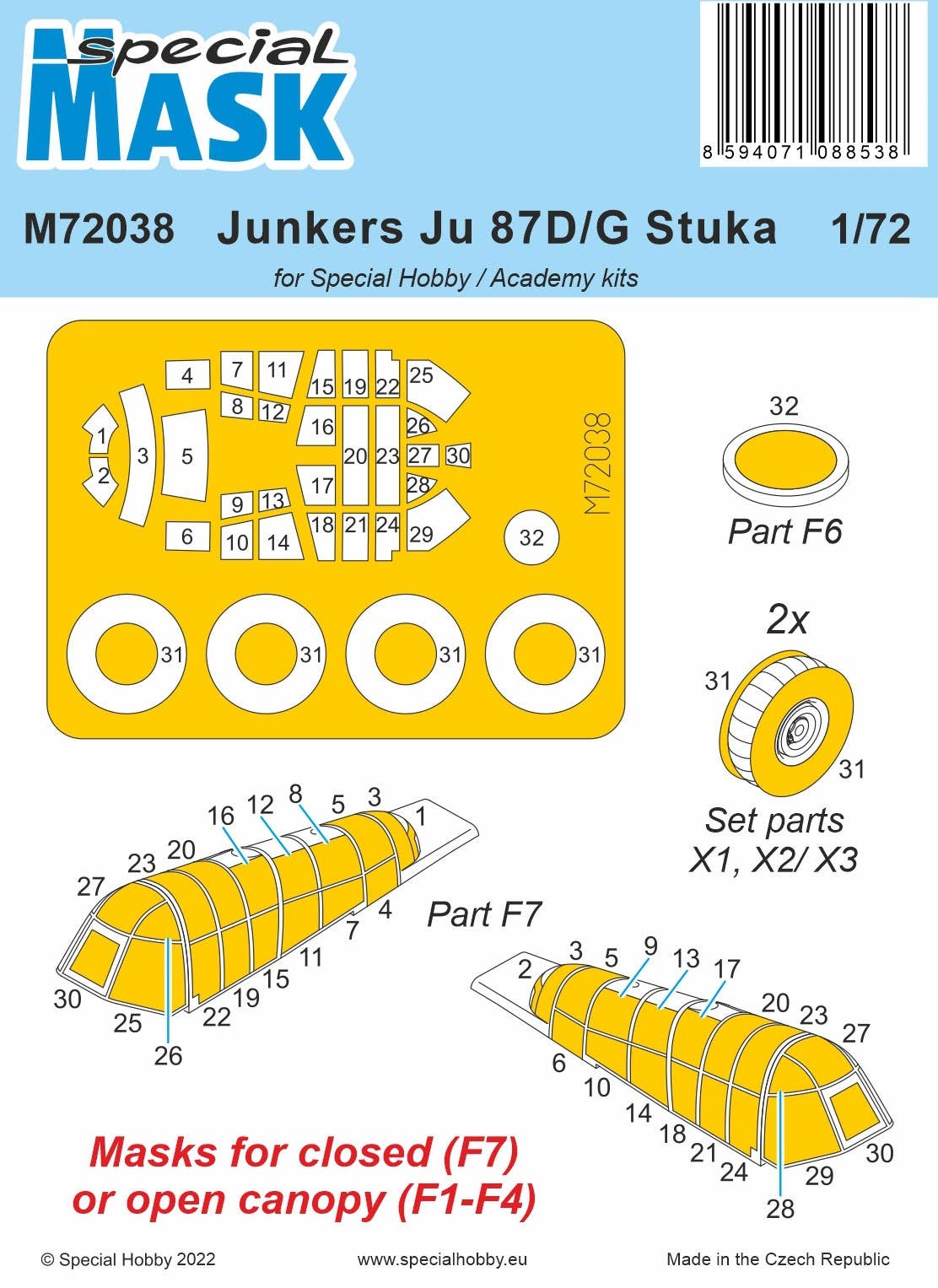 Special Hobby 1/72 Junkers Ju 87D/G Stuka Mask / for Special Hobby and Academy kits | 8594071088538