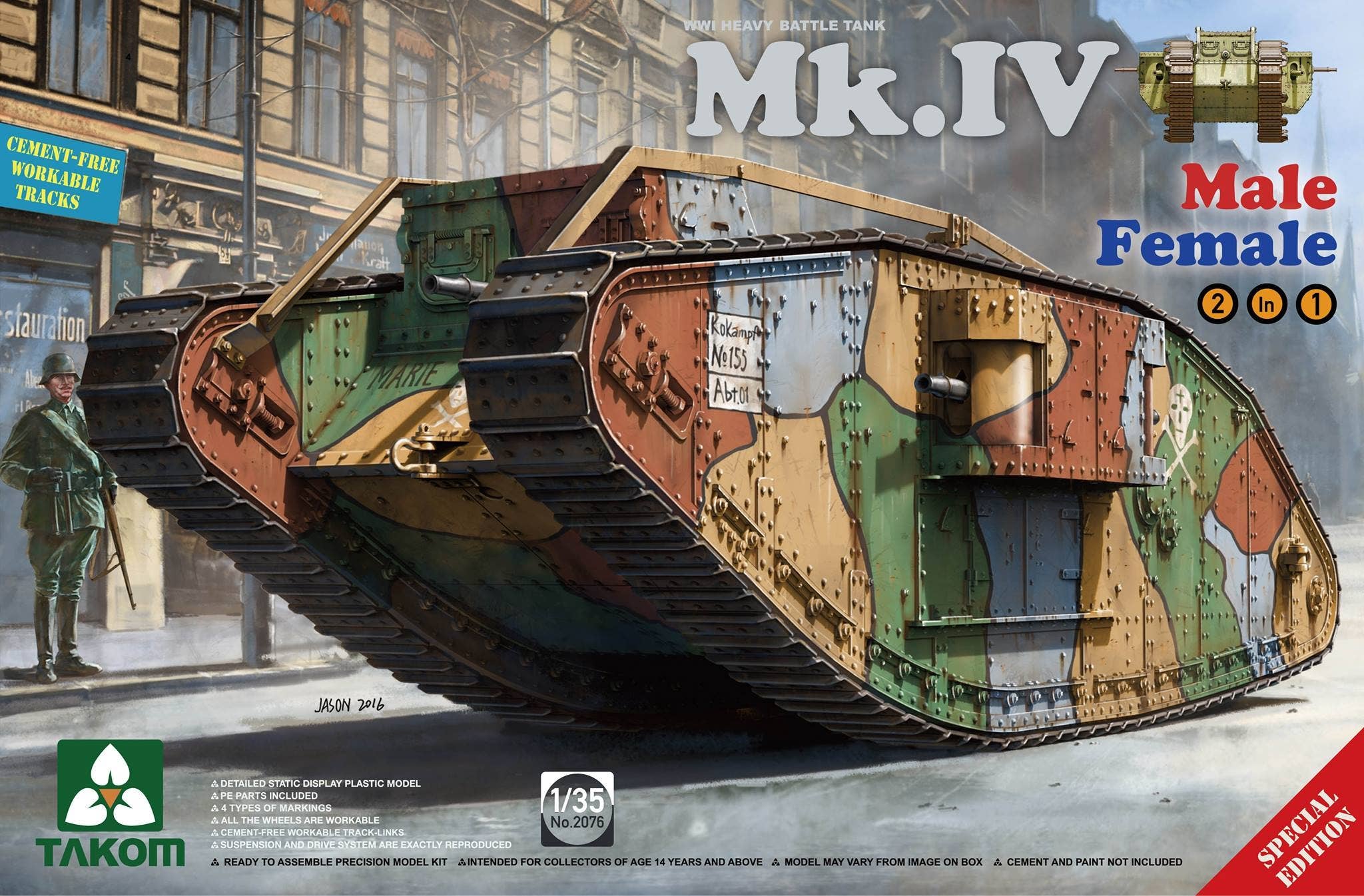 Takom 1/35 WW I Heavy Battle Tank Mk.IV 2in1(Special edition with new decal and cement-free workable tracks) | 4897051420767