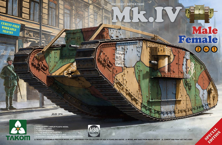 Takom 1/35 WW I Heavy Battle Tank Mk.IV 2in1(Special edition with new decal and cement-free workable tracks) | 4897051420767