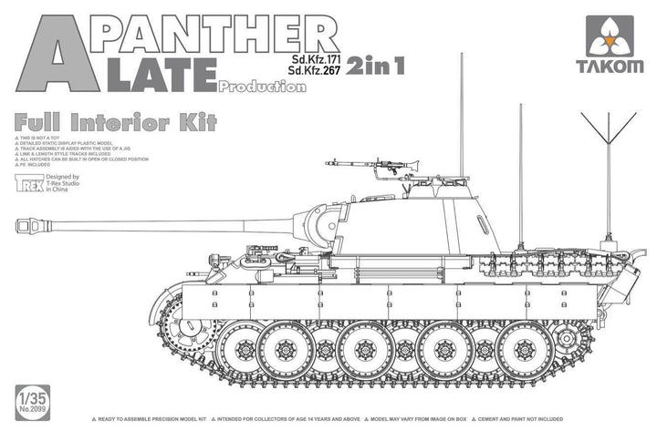 Takom 1/35 WWII German medium Tank Sd.Kfz.171/267 Panther A late production w/ full interior kit 2 in 1 | 4897051421153