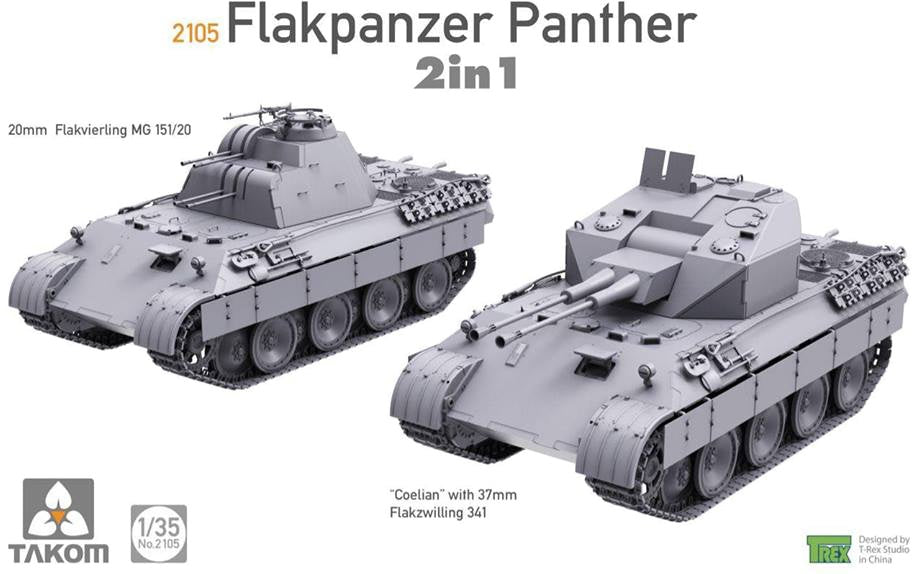 Takom 1/35 Flakpanzer Panther 'Coelian' with 37mm Flakzwilling 341 & 20mm flakvierling mg151/20 2 in 1