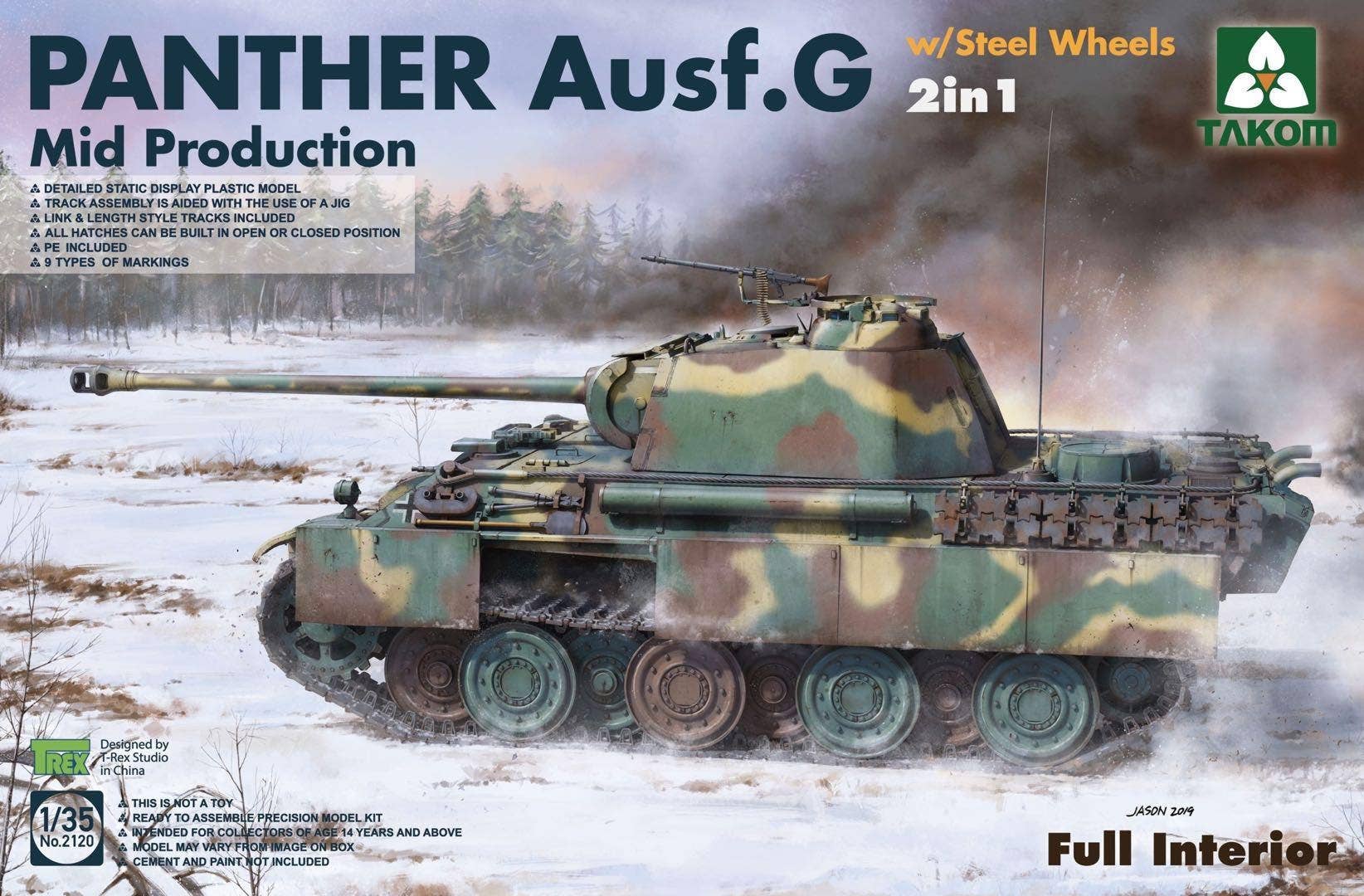 Takom 1/35 WWII German medium Tank Panther Ausf.G Mid production w/ Steel Wheels 2in1 | 4897051421474