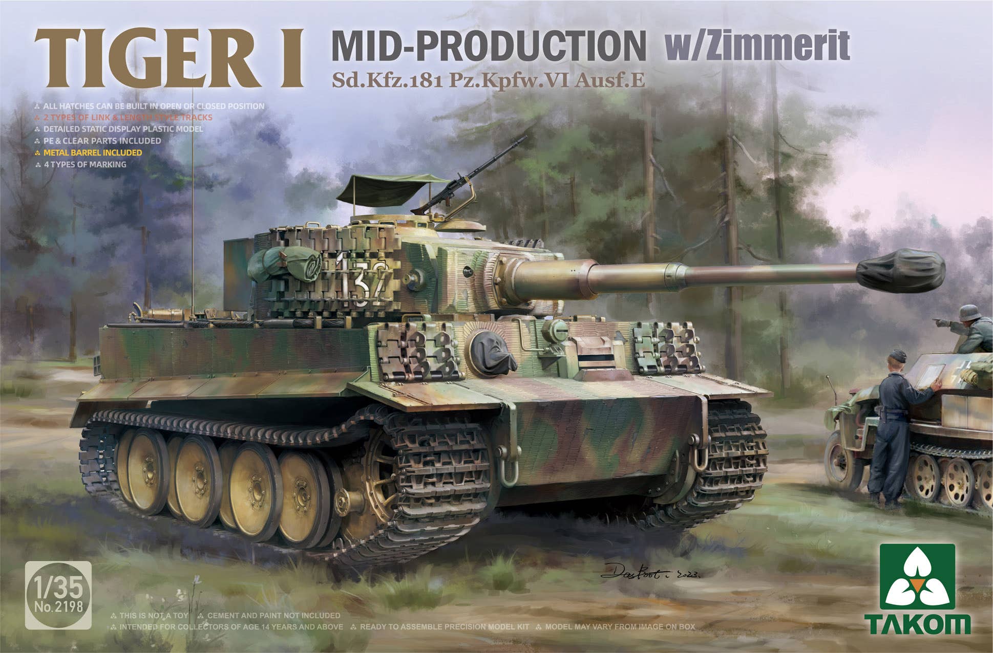 Takom 1/35 Tiger I Mid-Production w/Zimmerit Sd.Kfz.181 Pz.Kpfw.VI Ausf.E | 4897051422938