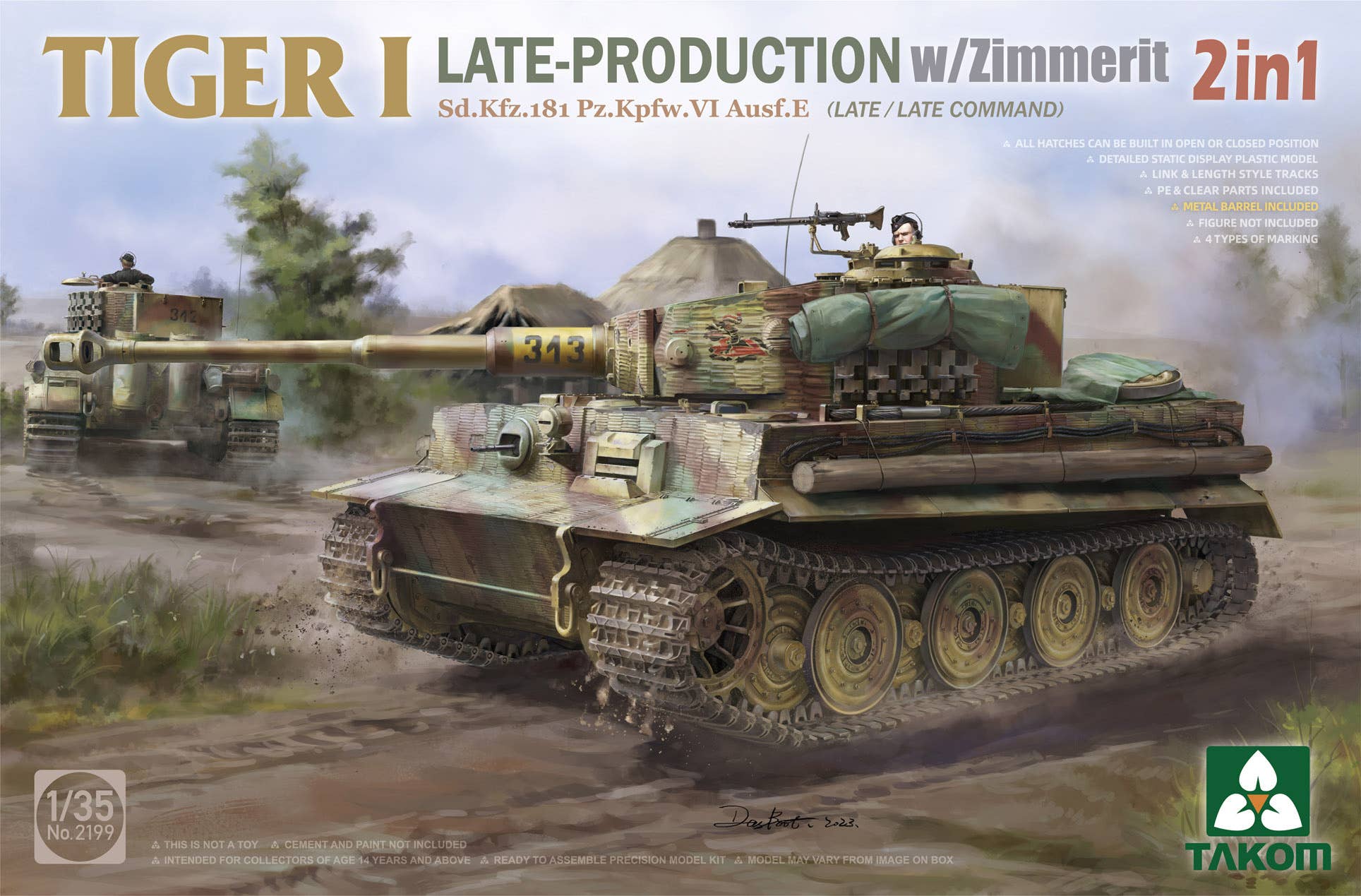 Takom 1/35 Tiger I Late-Production w/Zimmerit Sd.Kfz.181 Pz.Kpfw.VI Ausf.E (Late/Late Command) 2 in 1 | 4897051422945