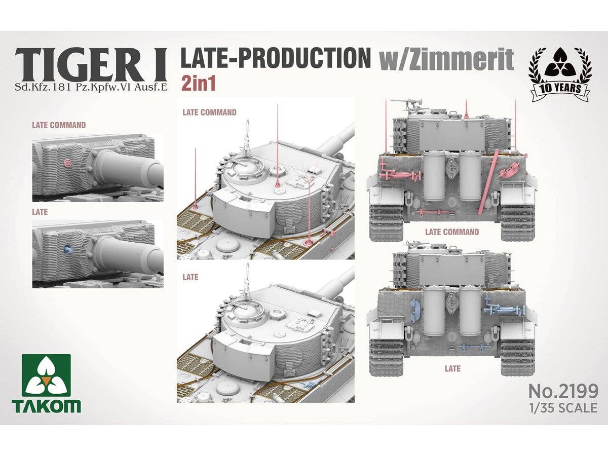 Takom 1/35 Tiger I Late-Production w/Zimmerit Sd.Kfz.181 Pz.Kpfw.VI Ausf.E (Late/Late Command) 2 in 1 | 4897051422945