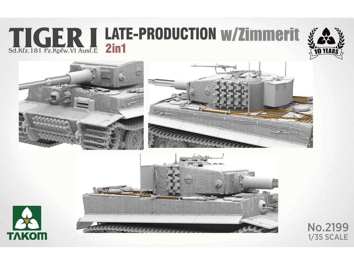 Takom 1/35 Tiger I Late-Production w/Zimmerit Sd.Kfz.181 Pz.Kpfw.VI Ausf.E (Late/Late Command) 2 in 1 | 4897051422945