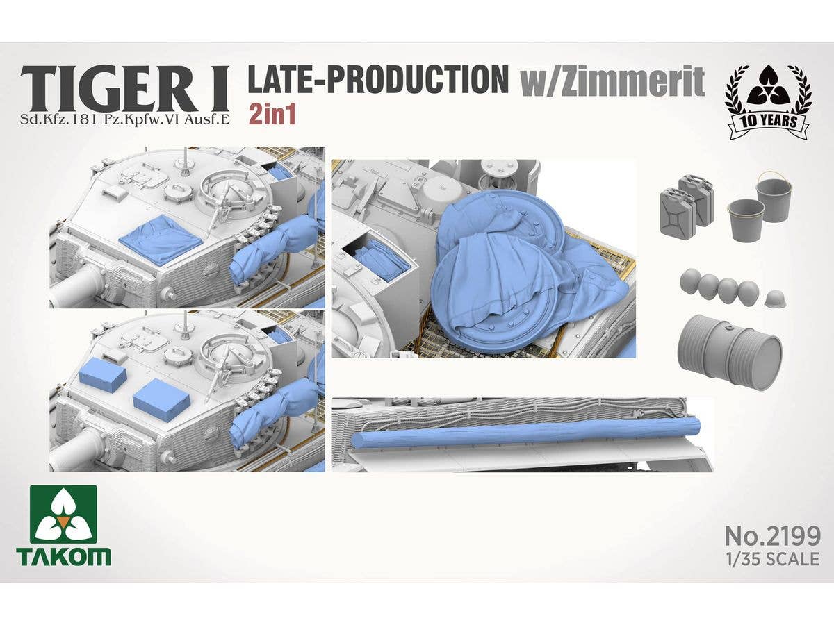 Takom 1/35 Tiger I Late-Production w/Zimmerit Sd.Kfz.181 Pz.Kpfw.VI Ausf.E (Late/Late Command) 2 in 1 | 4897051422945