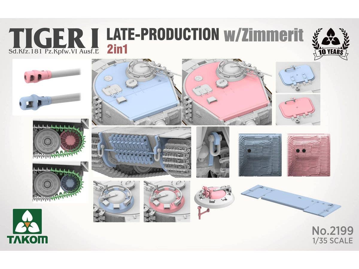 Takom 1/35 Tiger I Late-Production w/Zimmerit Sd.Kfz.181 Pz.Kpfw.VI Ausf.E (Late/Late Command) 2 in 1 | 4897051422945