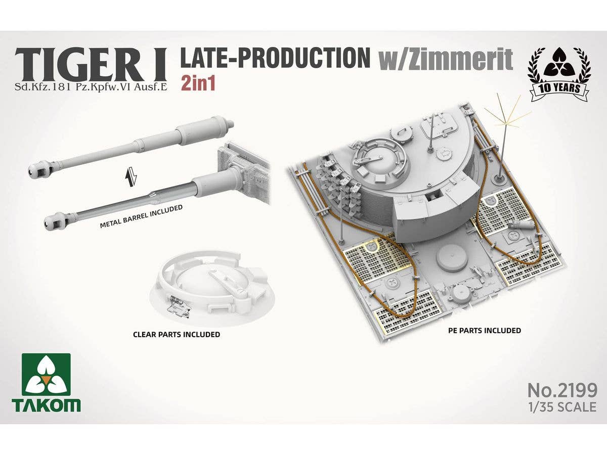 Takom 1/35 Tiger I Late-Production w/Zimmerit Sd.Kfz.181 Pz.Kpfw.VI Ausf.E (Late/Late Command) 2 in 1 | 4897051422945