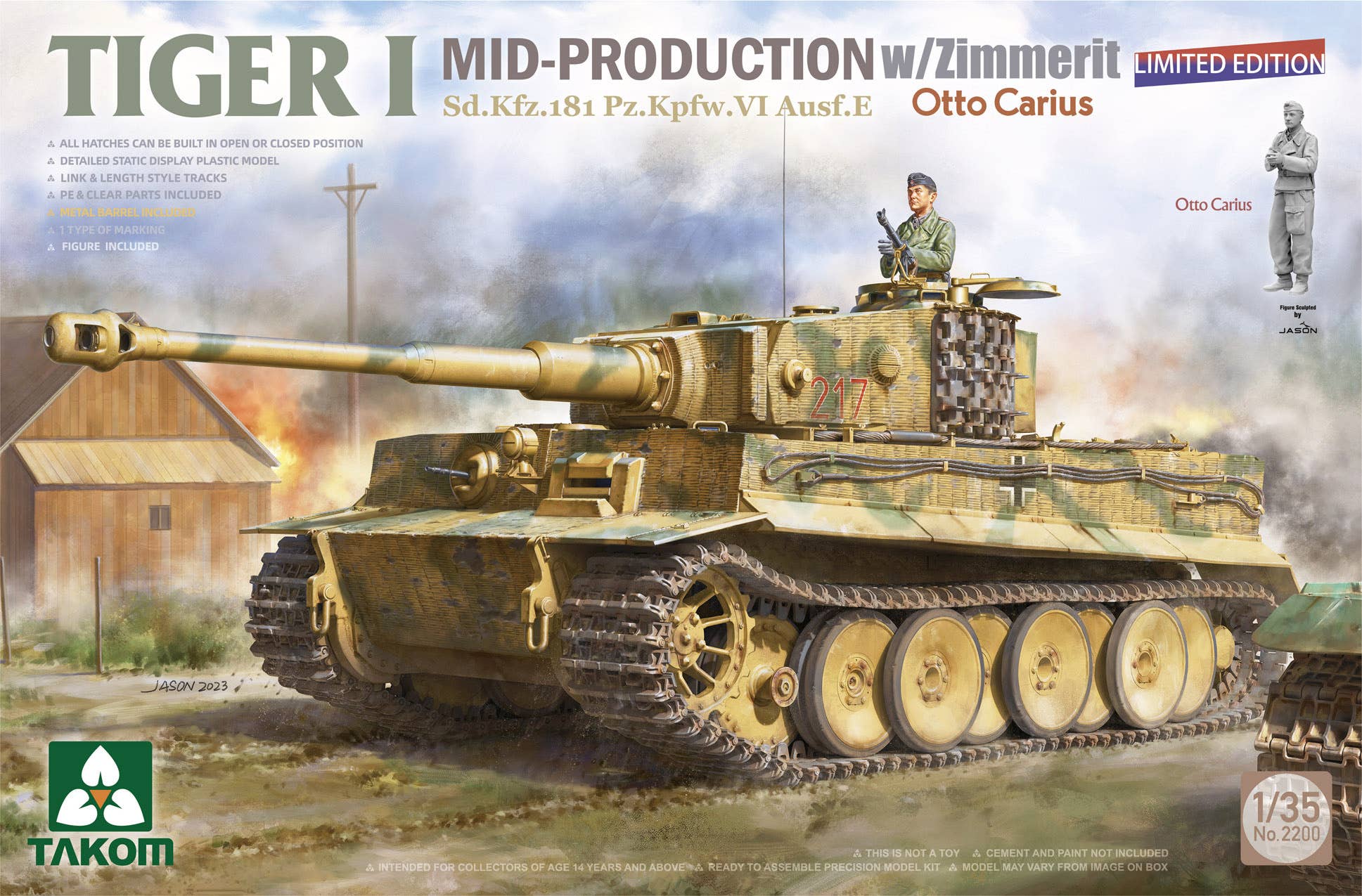 Takom 1/35 Tiger I Mid-Production w/Zimmerit Sd.Kfz.181 Pz.Kpfw.VI Ausf.E Otto Carius (Limited edition) | 4897051422952