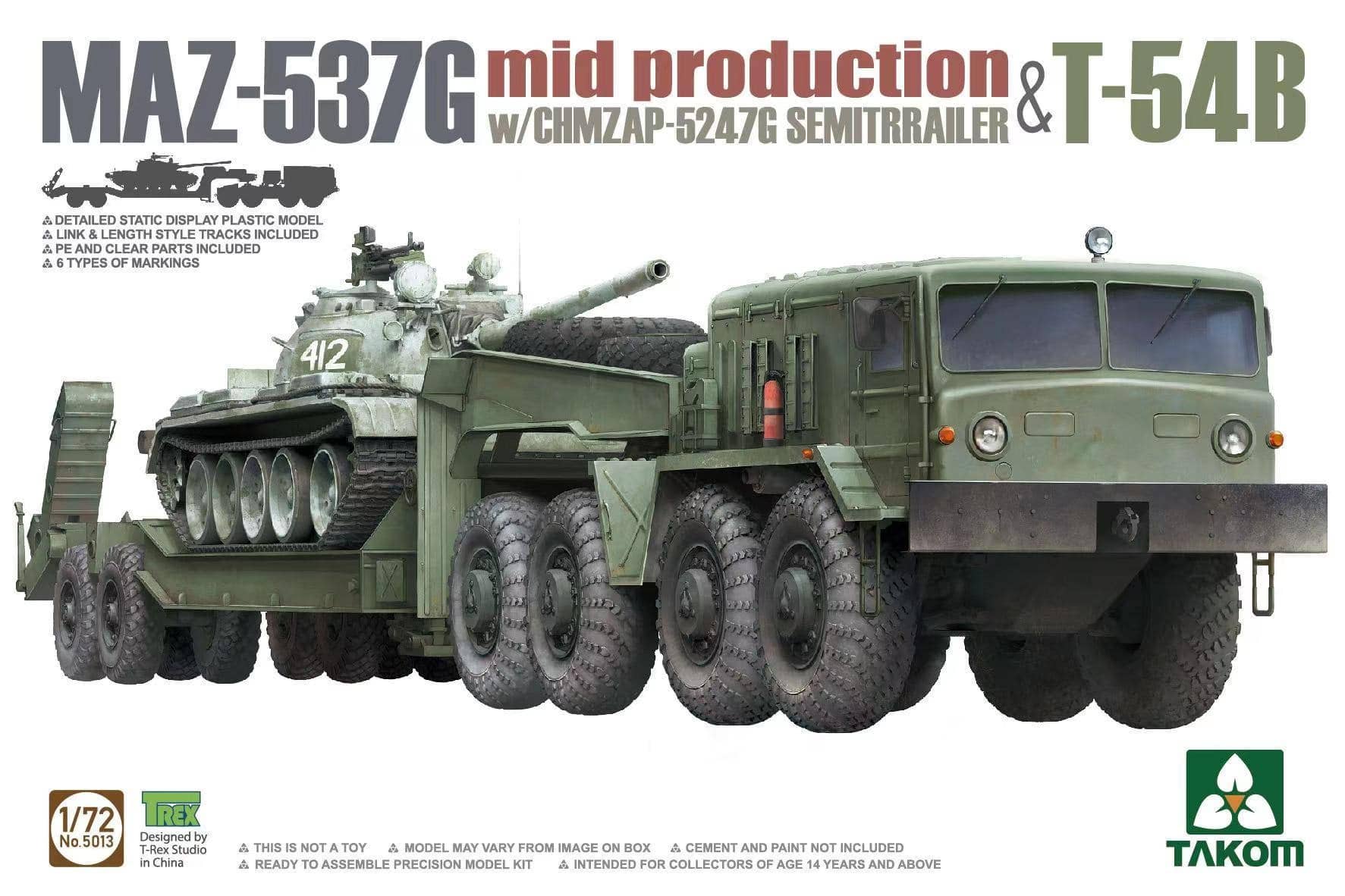 Takom 1/72 MAZ-537G w/ChMZAP-5247G Semi-trailer mid production & T-54B | 4897051421856