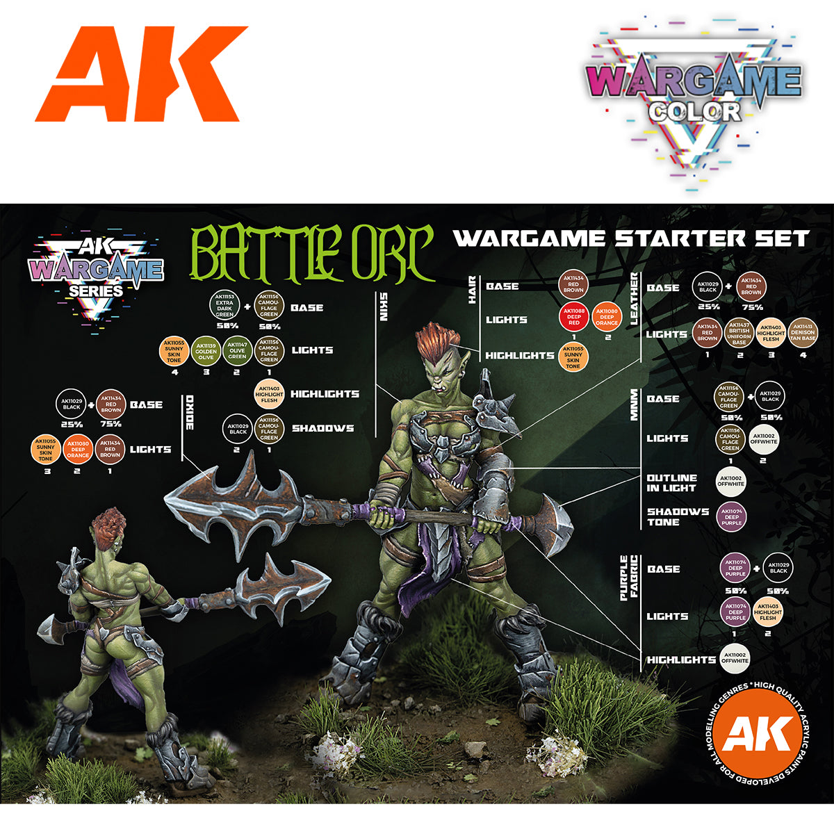 AK Interactive Wargame Starter Set - Battle Orc (14 Colors & 1 Figure) [Sale ends when item is out of stock]