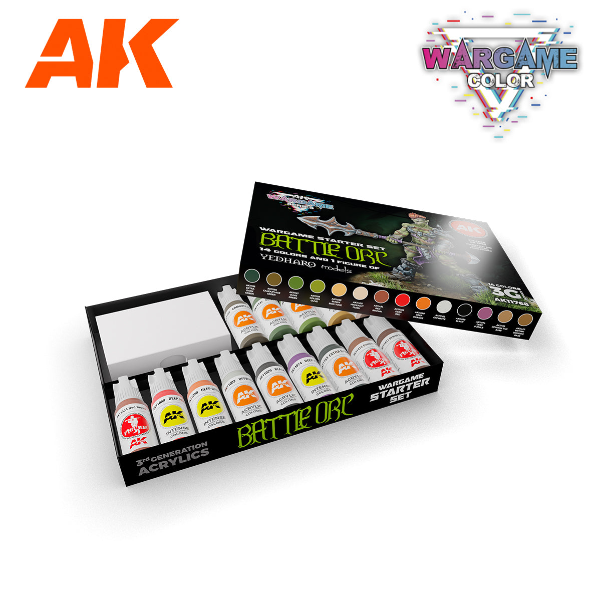 AK Interactive Wargame Starter Set - Battle Orc (14 Colors & 1 Figure) [Sale ends when item is out of stock]