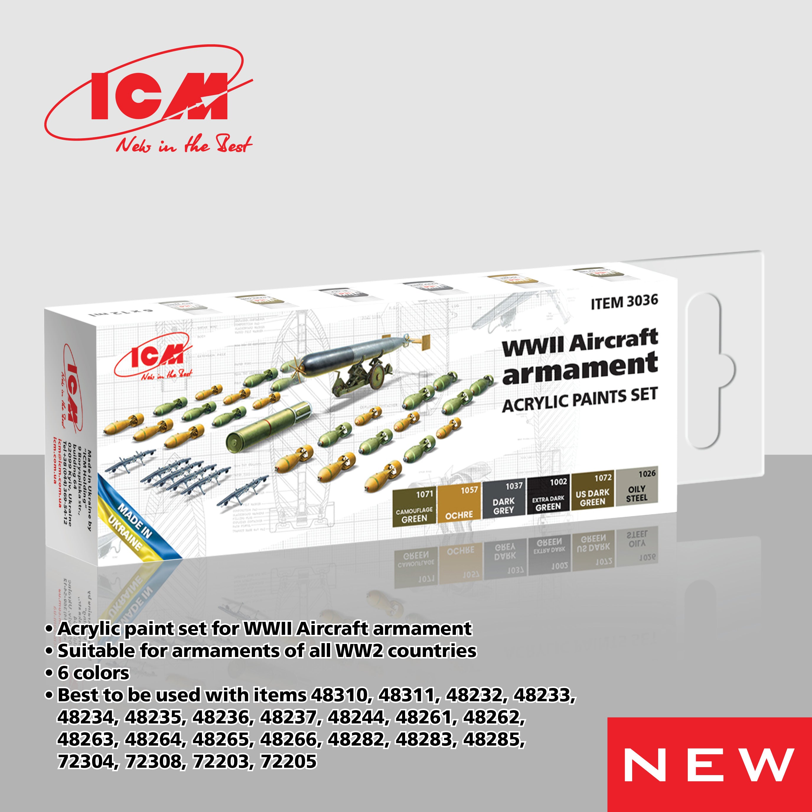 ICM Acrylic Paint Set for WWII Aircraft Armament | 4823044410019