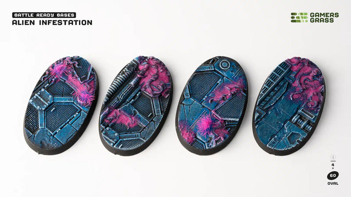 Gamers Grass Battle Ready Bases - Alien Infestation - Oval 60mm (x4) | 738956790385