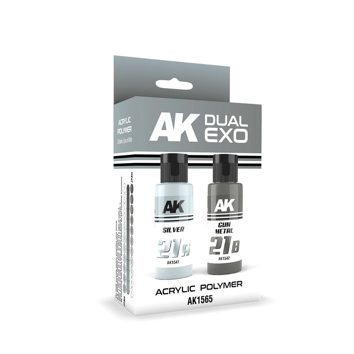 Ak Interactive Silver & Gun Metal Dual Exo Paint Set | 8435568327979