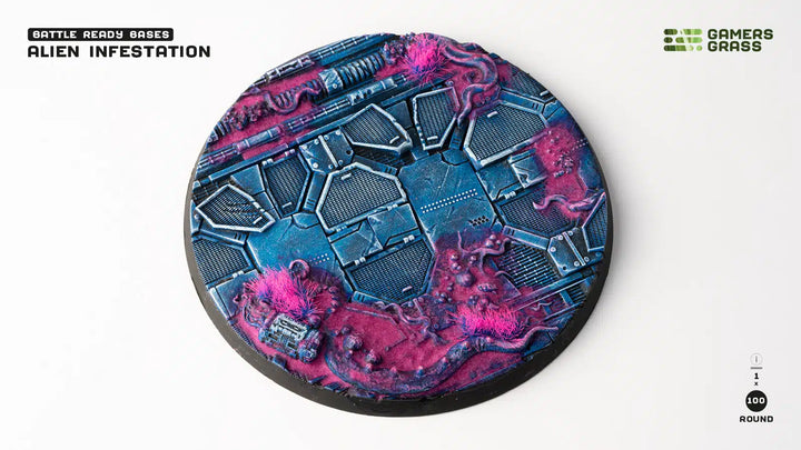 Gamers Grass Battle Ready Bases - Alien Infestation - Round 100mm (x1) | 738956790378