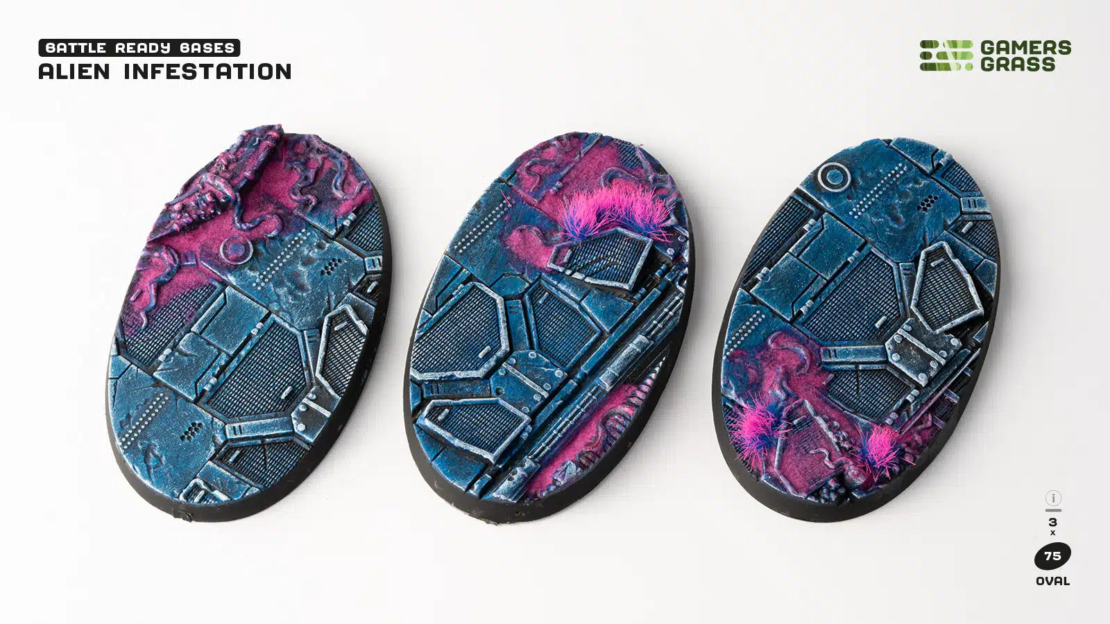 Gamers Grass Battle Ready Bases - Alien Infestation - Oval 75mm (x3) | 738956790392