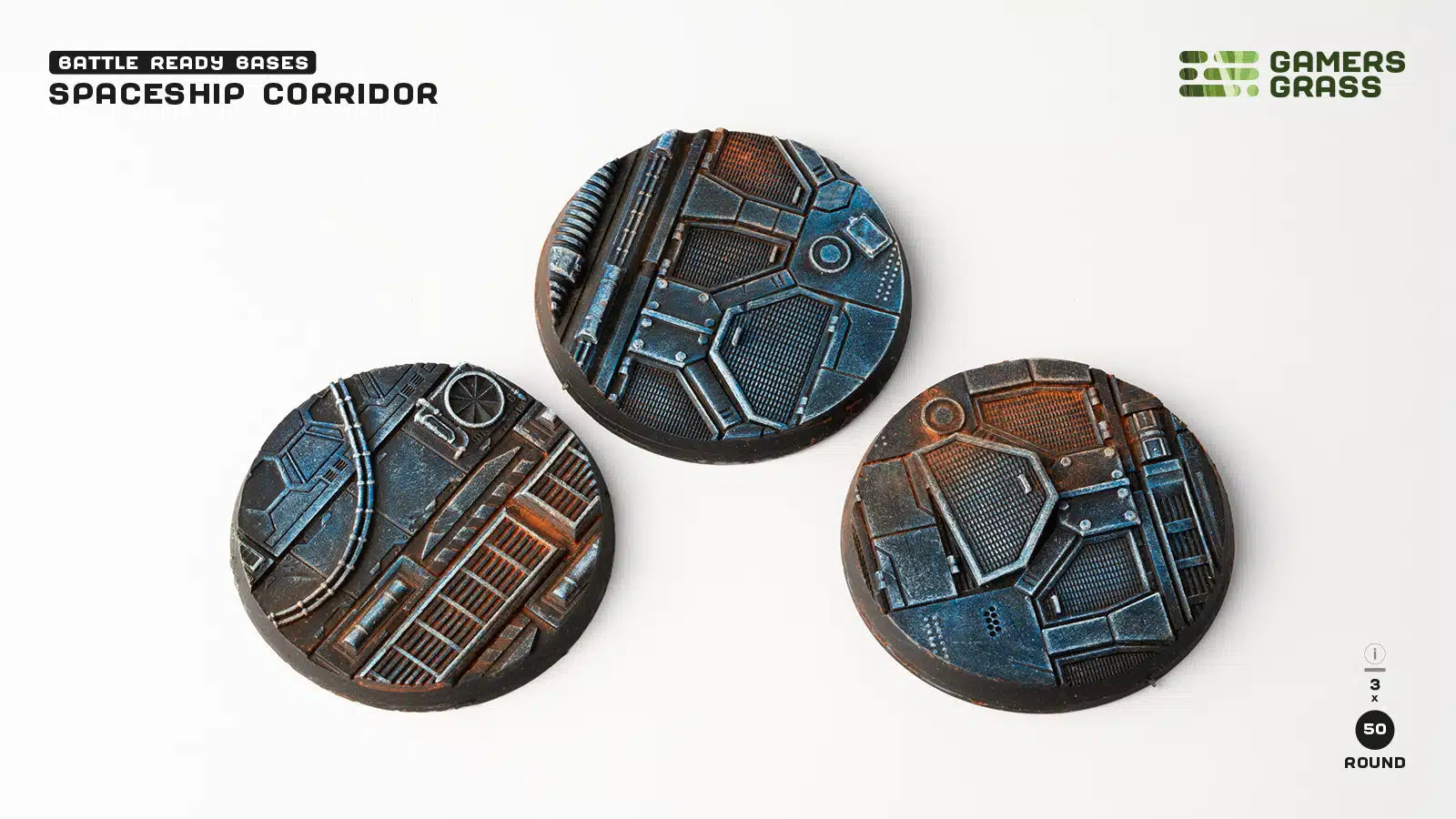 Gamers Grass Battle Ready Bases - Spaceship Corridor - Round 50mm (x3) | 738956790248