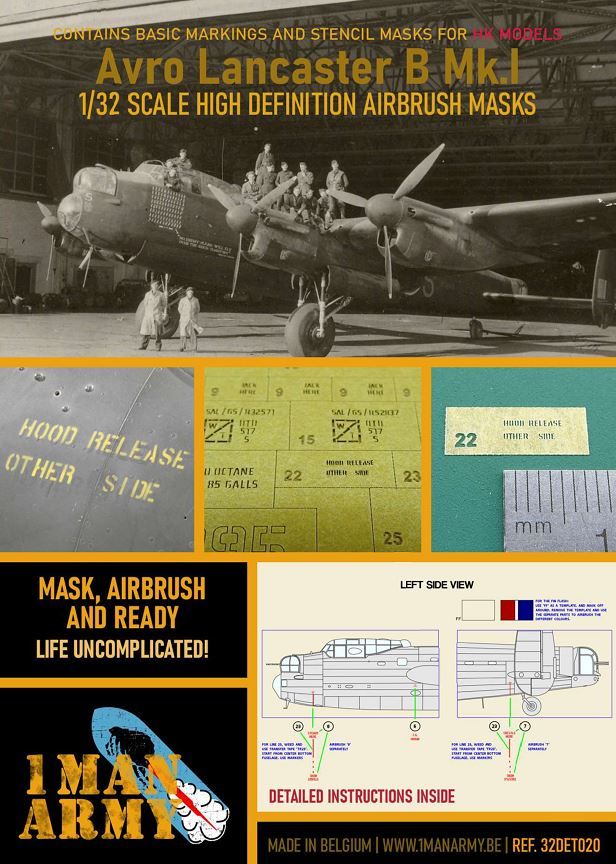 1ManArmy 1/32 Avro Lancaster B Mk.I (HK models) Airbrush Paint Mask | 714639355249