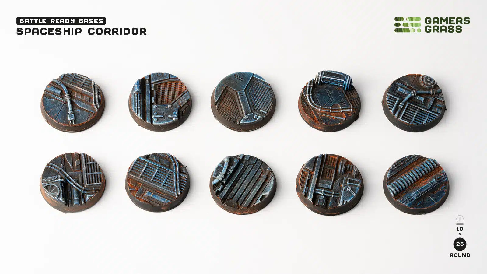 Gamers Grass Battle Ready Bases - Spaceship Corridor - Round 25mm (x10) | 738956790217