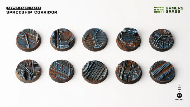 Gamers Grass Battle Ready Bases - Spaceship Corridor - Round 25mm (x10) | 738956790217