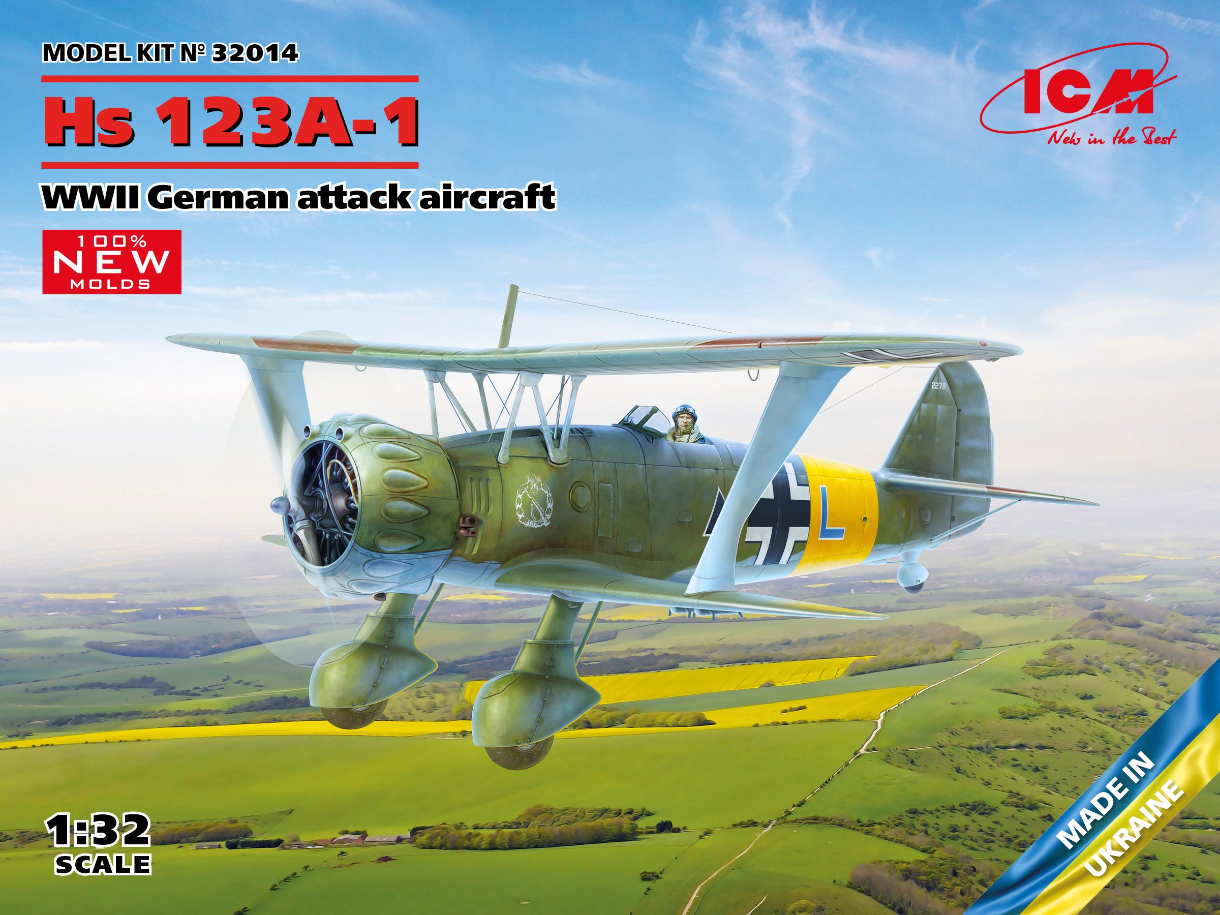 ICM 1/32 Hs 123A-1, WWII German attack aircraft (100% new molds), Aircraft | 4823044409655