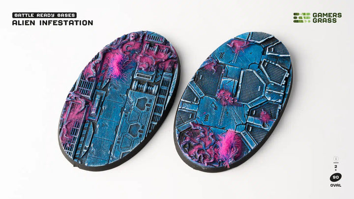 Gamers Grass Battle Ready Bases - Alien Infestation - Oval 90mm (x2) | 738956790408