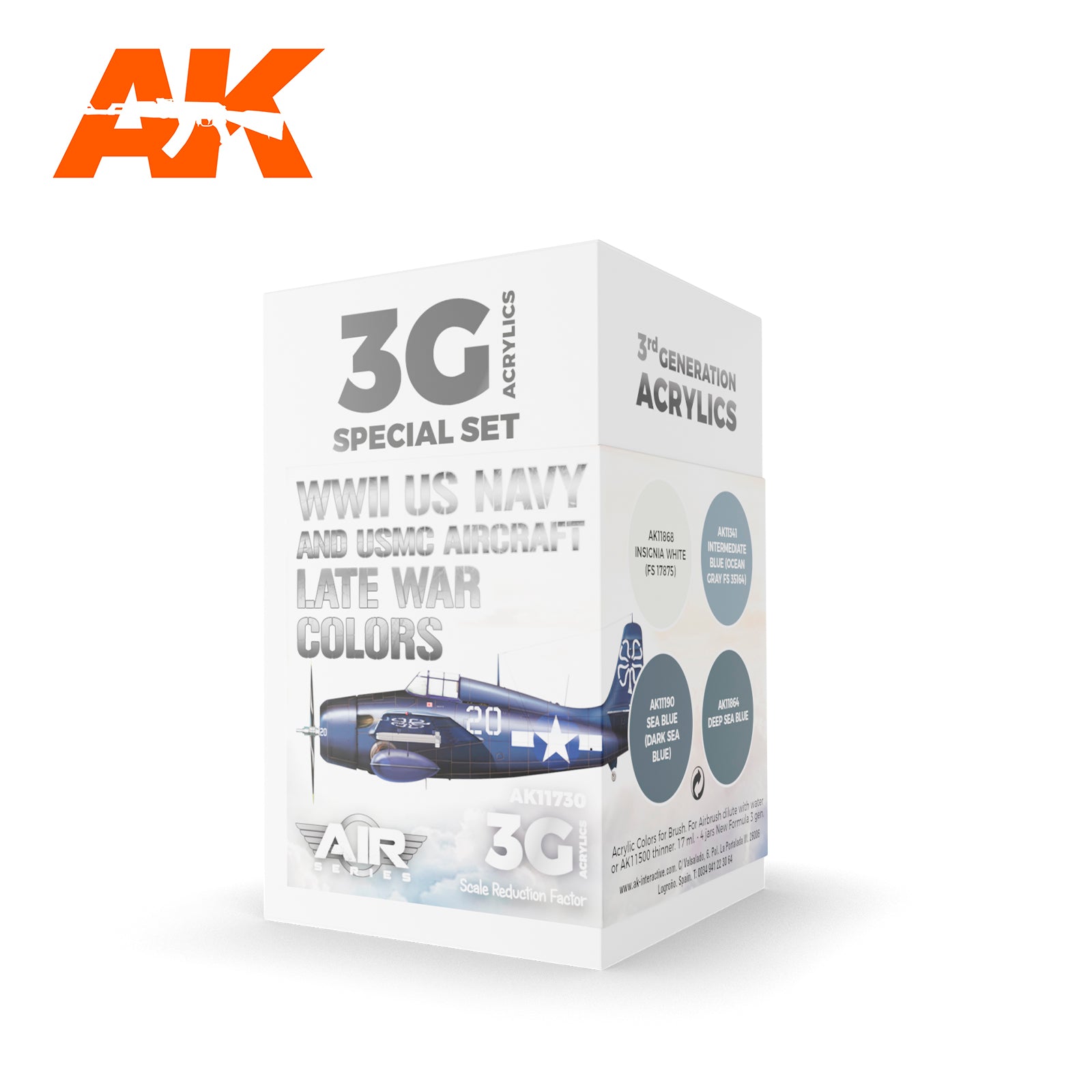 AK Interactive 3G Air - WWII US Navy & USMC Aircraft Late War Colors SET | 8435568314276
