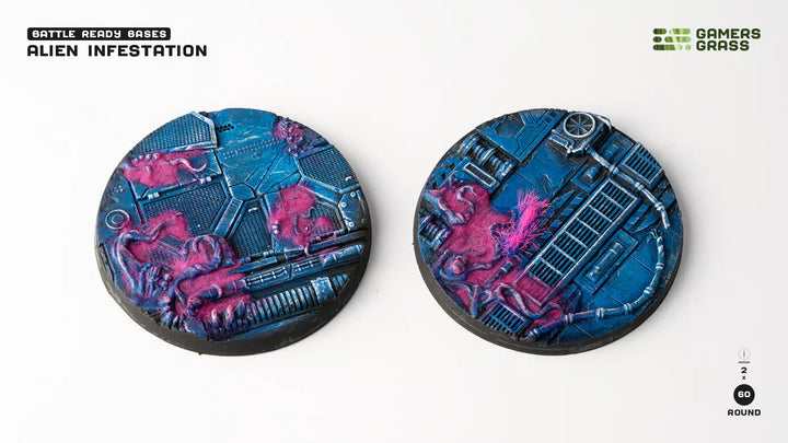 Gamers Grass Battle Ready Bases - Alien Infestation - Round 60mm (x2) | 738956790361