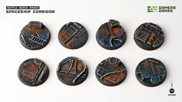 Gamers Grass Battle Ready Bases - Spaceship Corridor - Round 32mm (x8) | 738956790224
