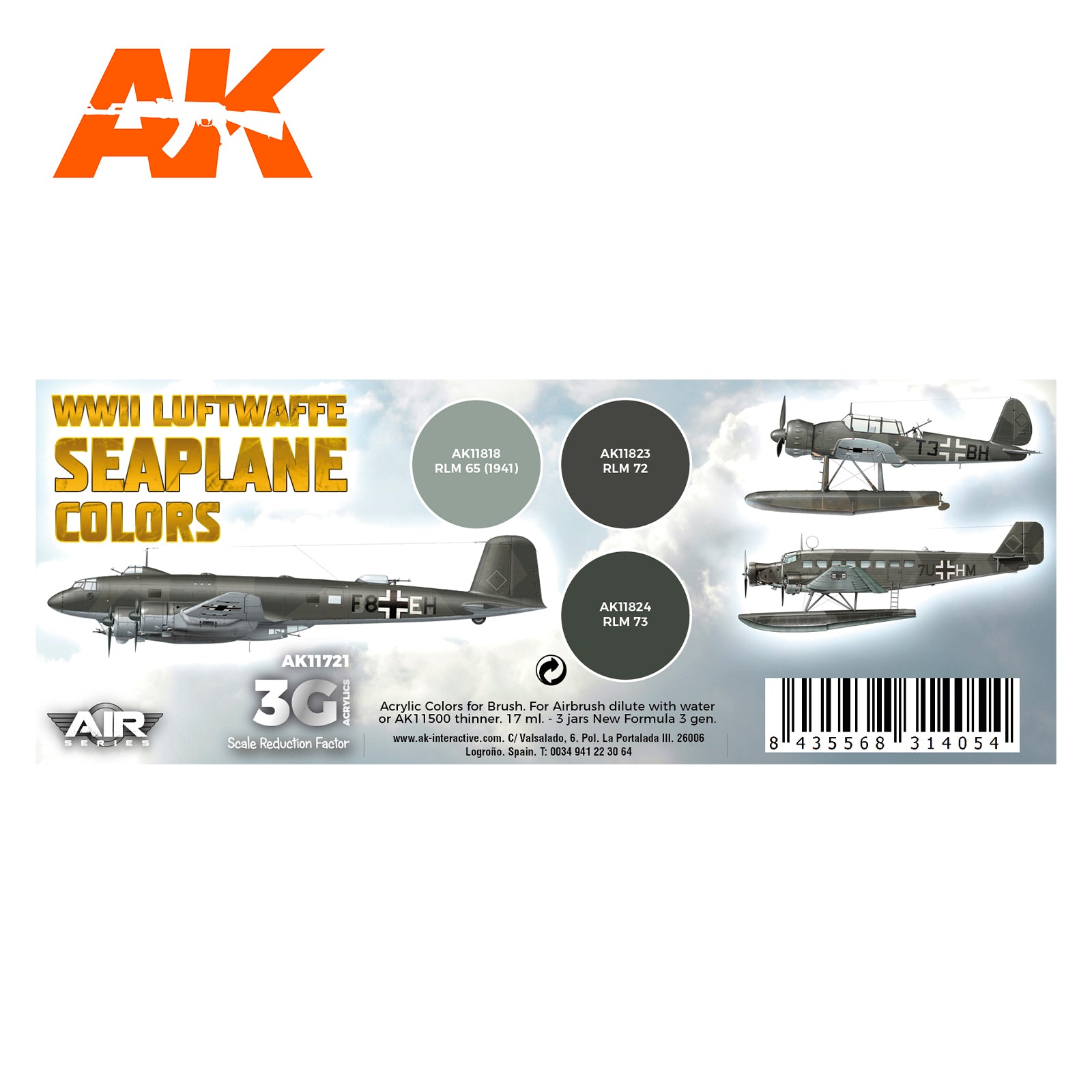 AK Interactive 3G Air - WWII Luftwaffe Seaplane Colors SET | 8435568314054