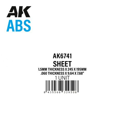AK Interactive ABS Sheet - 1.5mm thickness x 245 x 195mm x 1 unit | 8435568329508