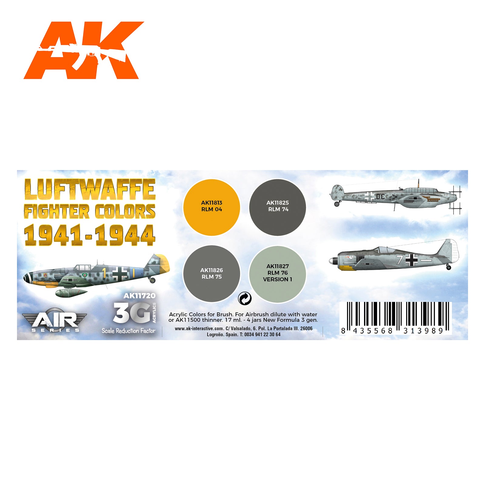 AK Interactive 3G Air - WWII Luftwaffe Fighter Colors 1941-1944 SET | 8435568313989