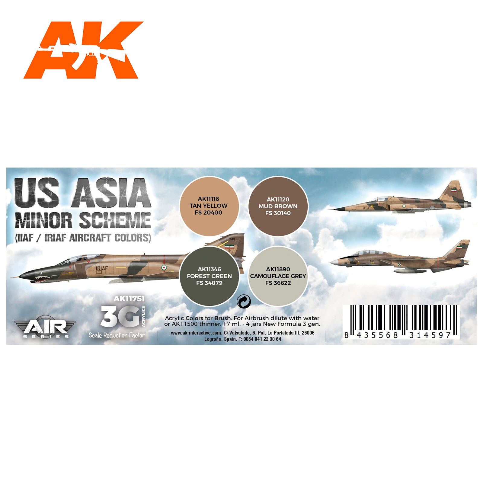 AK Interactive 3G Air - US Asia Minor Scheme (IIAF/IRIAF Aircraft) SET | 8435568314597