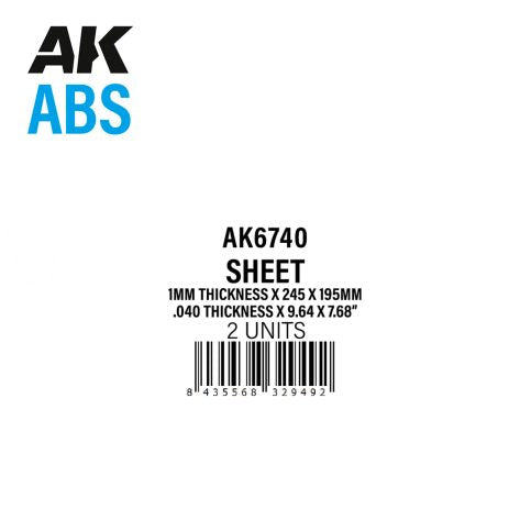 AK Interactive ABS Sheet - 1mm thickness x 245 x 195mm x 2 units | 8435568329492