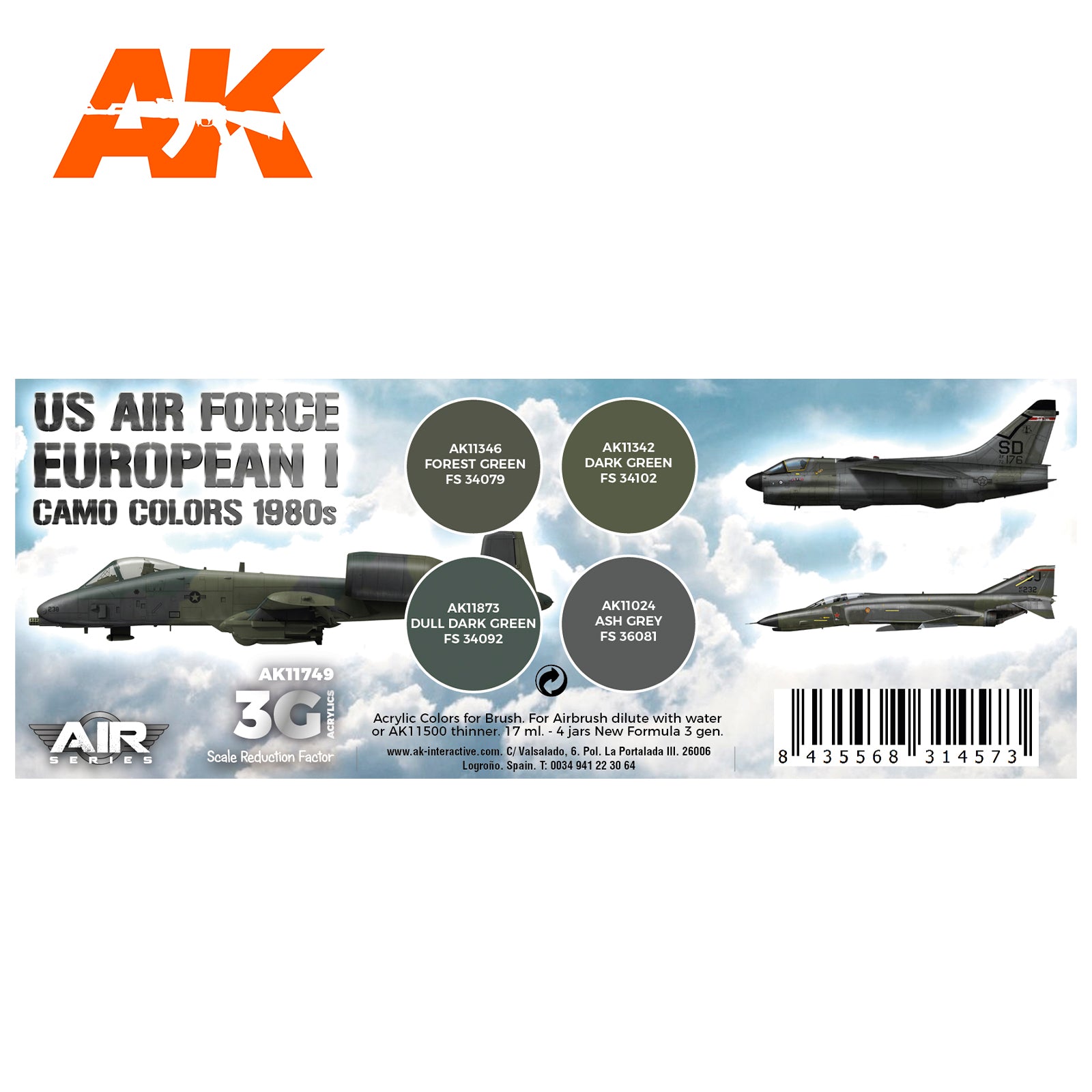 AK Interactive 3G Air - US Air Force European I Camo Colors 1980s SET | 8435568314573