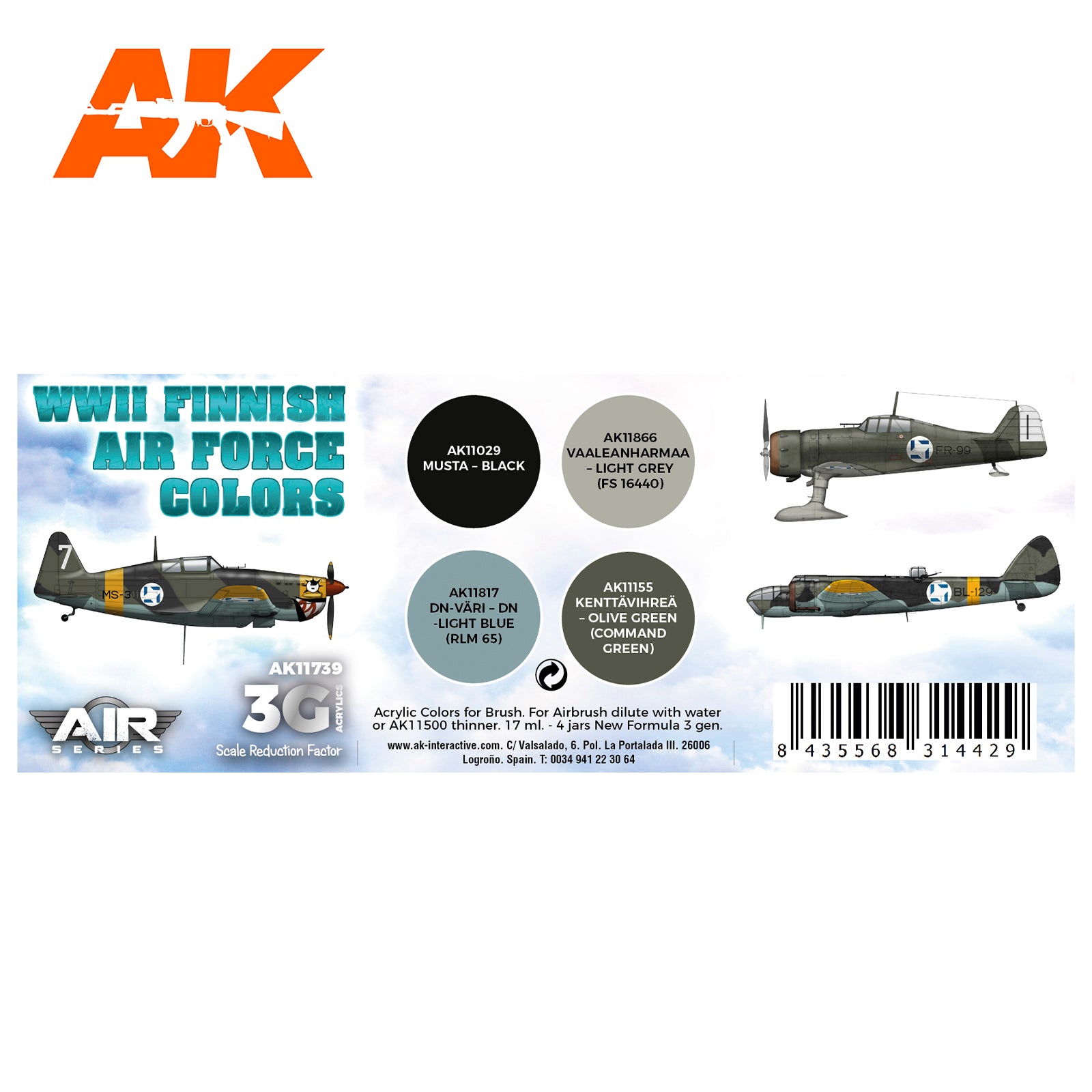 AK Interactive 3G Air - WWII Finnish Air Force Colors SET | 8435568314429