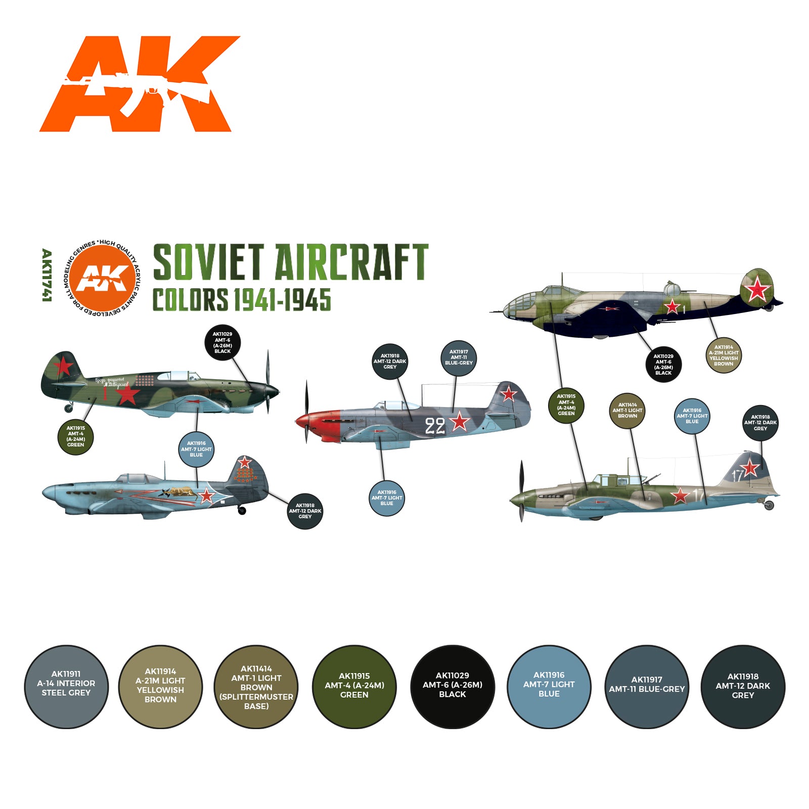 AK Interactive 3G Air - Soviet Aircraft Colors 1941-1945 SET | 8435568314481