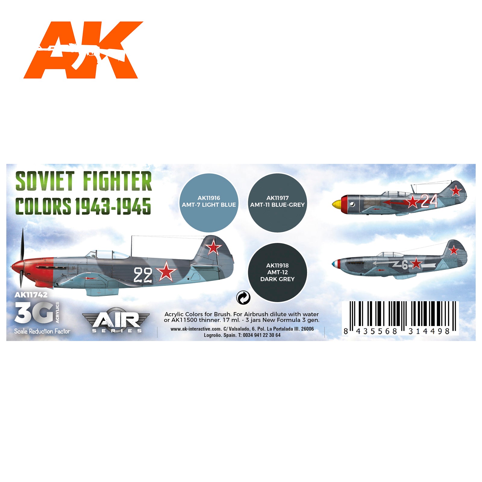 AK Interactive 3G Air - Soviet Fighter Colors 1943-1945 SET | 8435568314498
