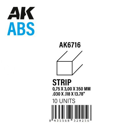 AK Interactive ABS Strip - 0.75 x 3.00 x 350mm x 10 units | 8435568329256