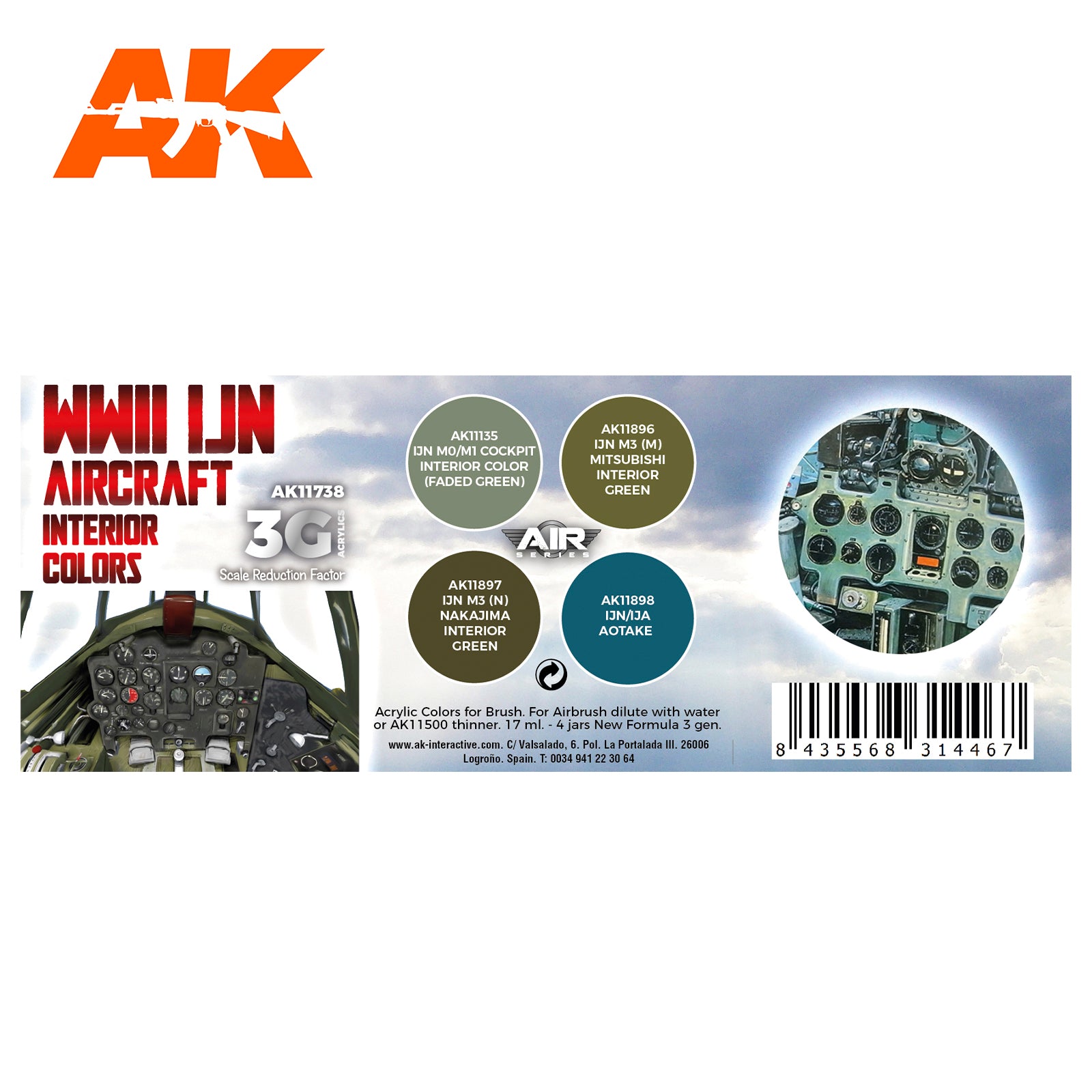 AK Interactive 3G Air - WWII IJN Aircraft Interior Colors SET | 8435568314467