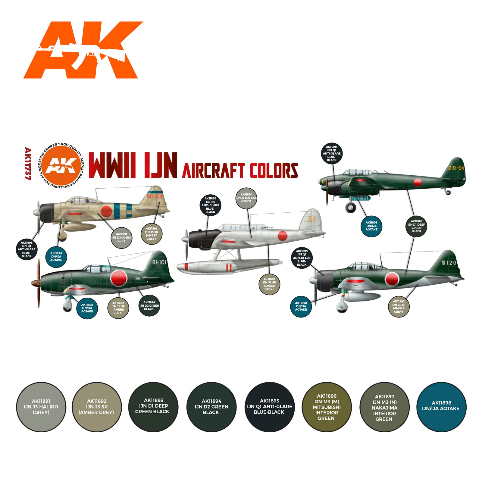 AK Interactive 3G Air - WWII IJN Aircraft Colors SET | 8435568314290
