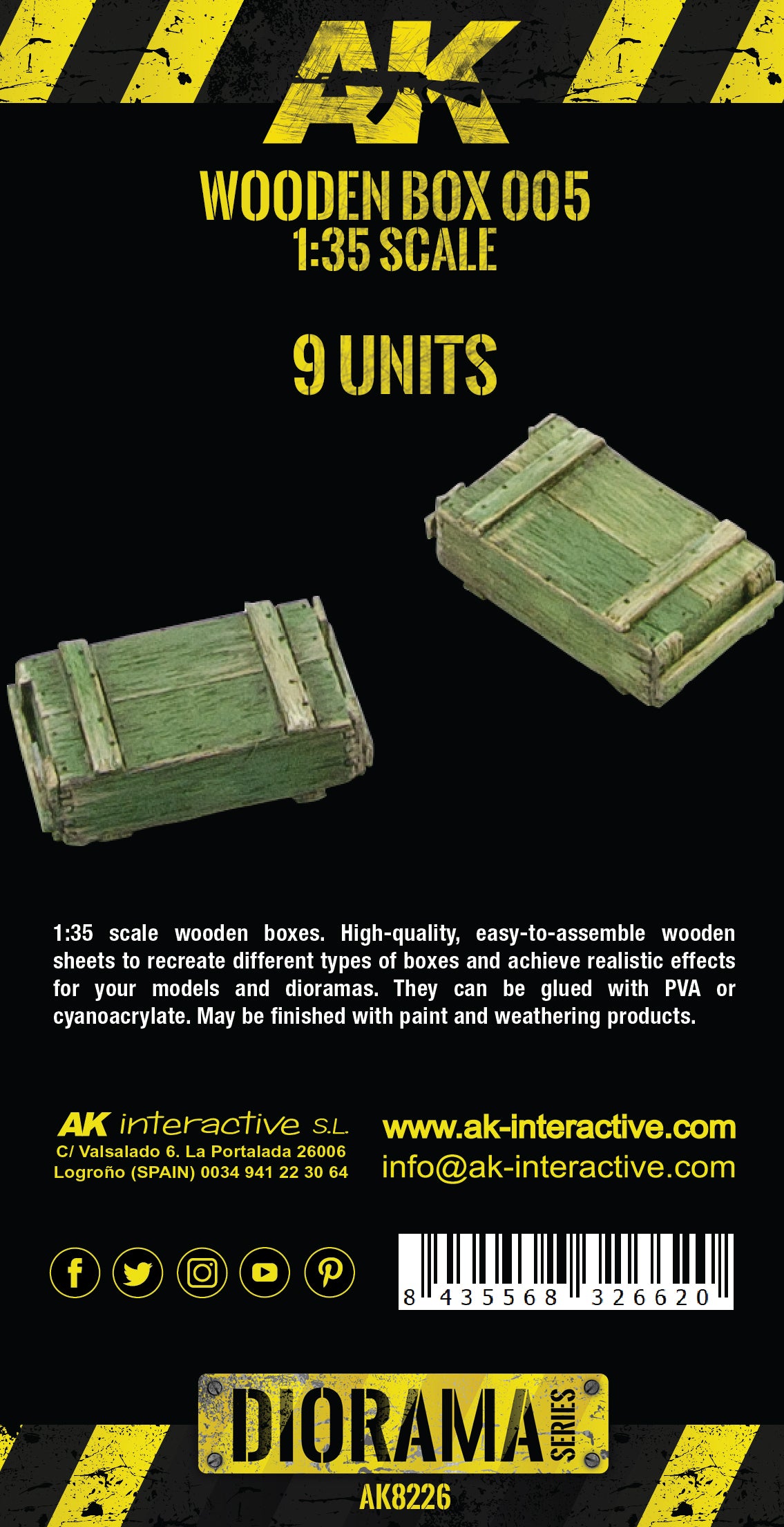 AK Interactive Laser Cut Wooden Box 001 / 1:35, 9 Units | 8435568326620