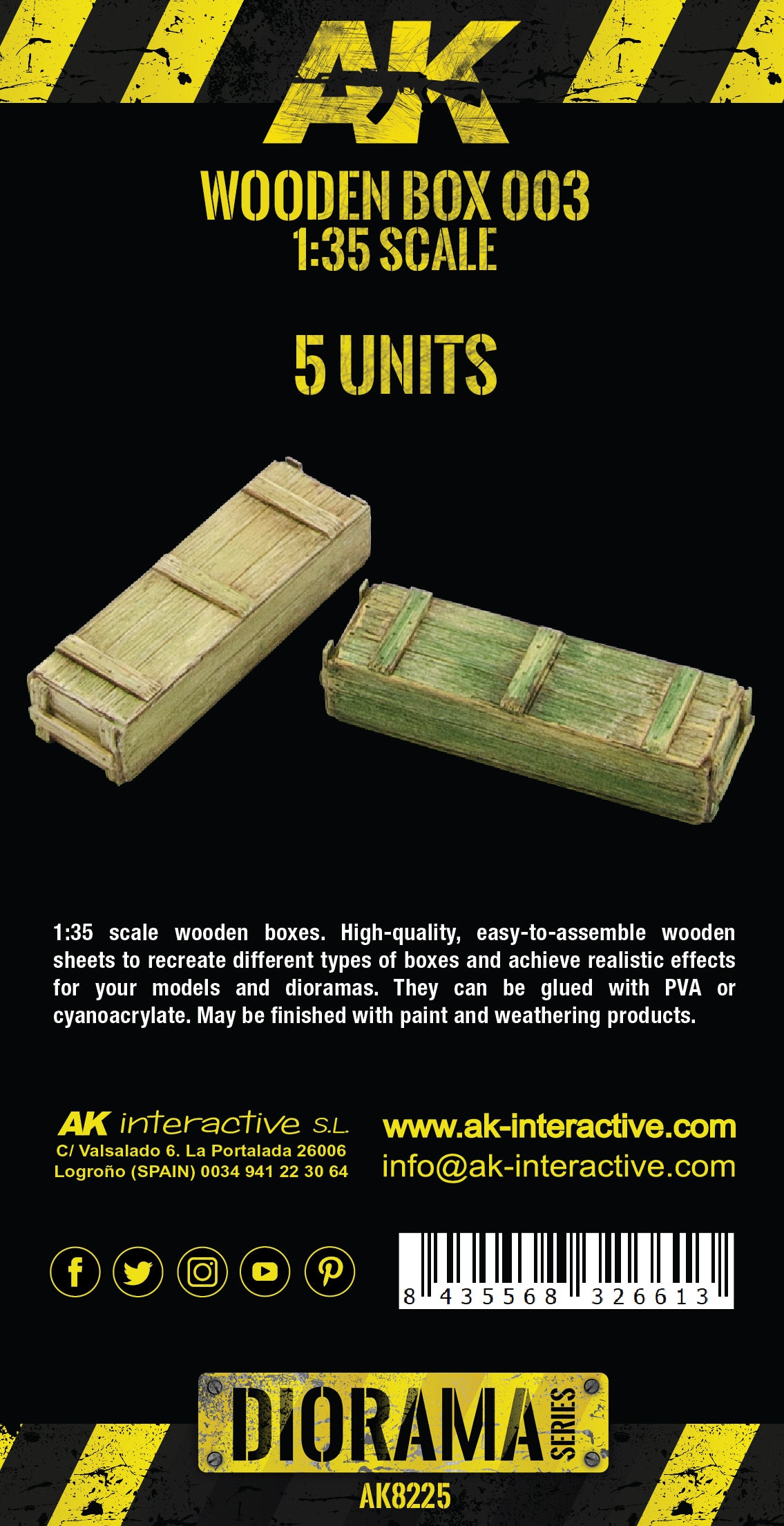 AK Interactive Laser Cut Wooden Box 001 / 1:35, 5 Units | 8435568326613