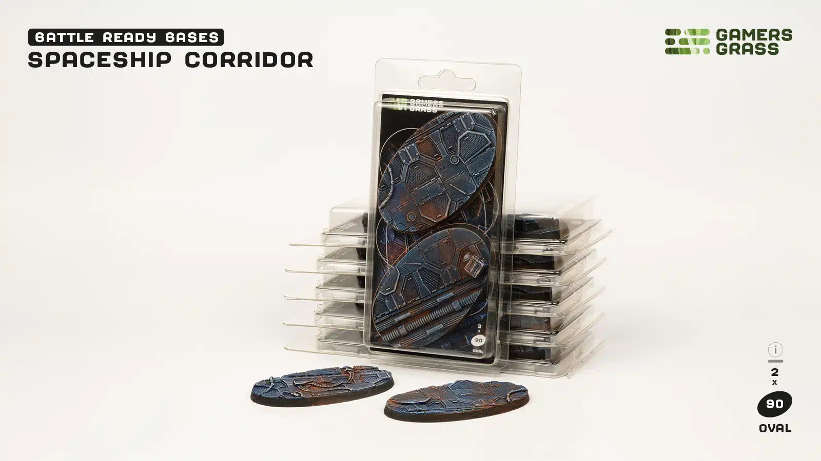 Gamers Grass Battle Ready Bases - Spaceship Corridor - Oval 90mm (x2) | 738956790293