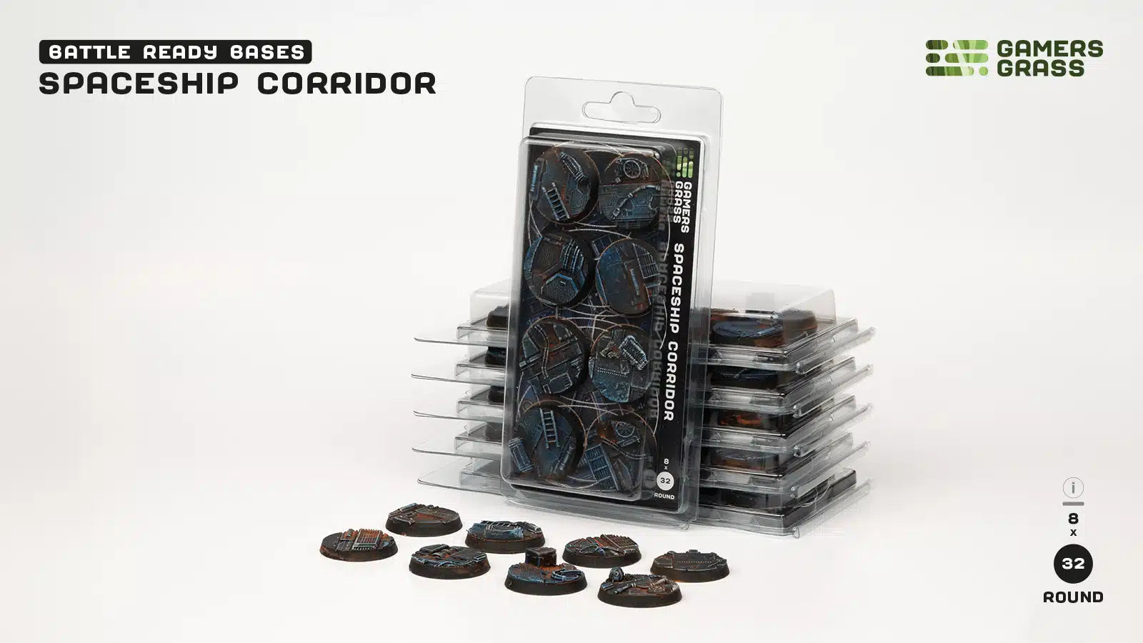 Gamers Grass Battle Ready Bases - Spaceship Corridor - Round 32mm (x8) | 738956790224