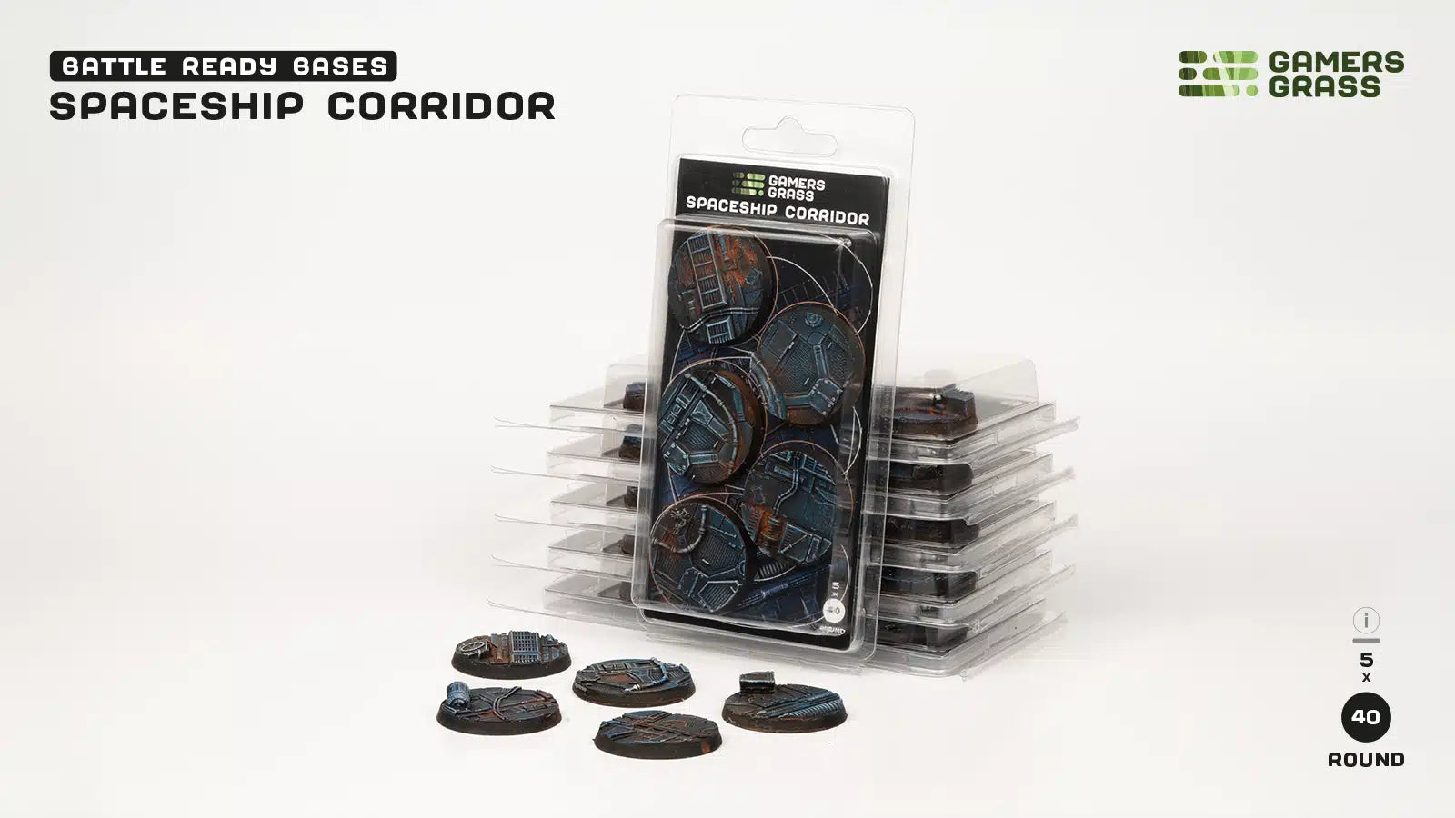 Gamers Grass Battle Ready Bases - Spaceship Corridor - Round 40mm (x5) | 738956790231